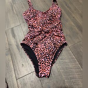 Fabletics Pink and Orange Leopard Swim One-Piece